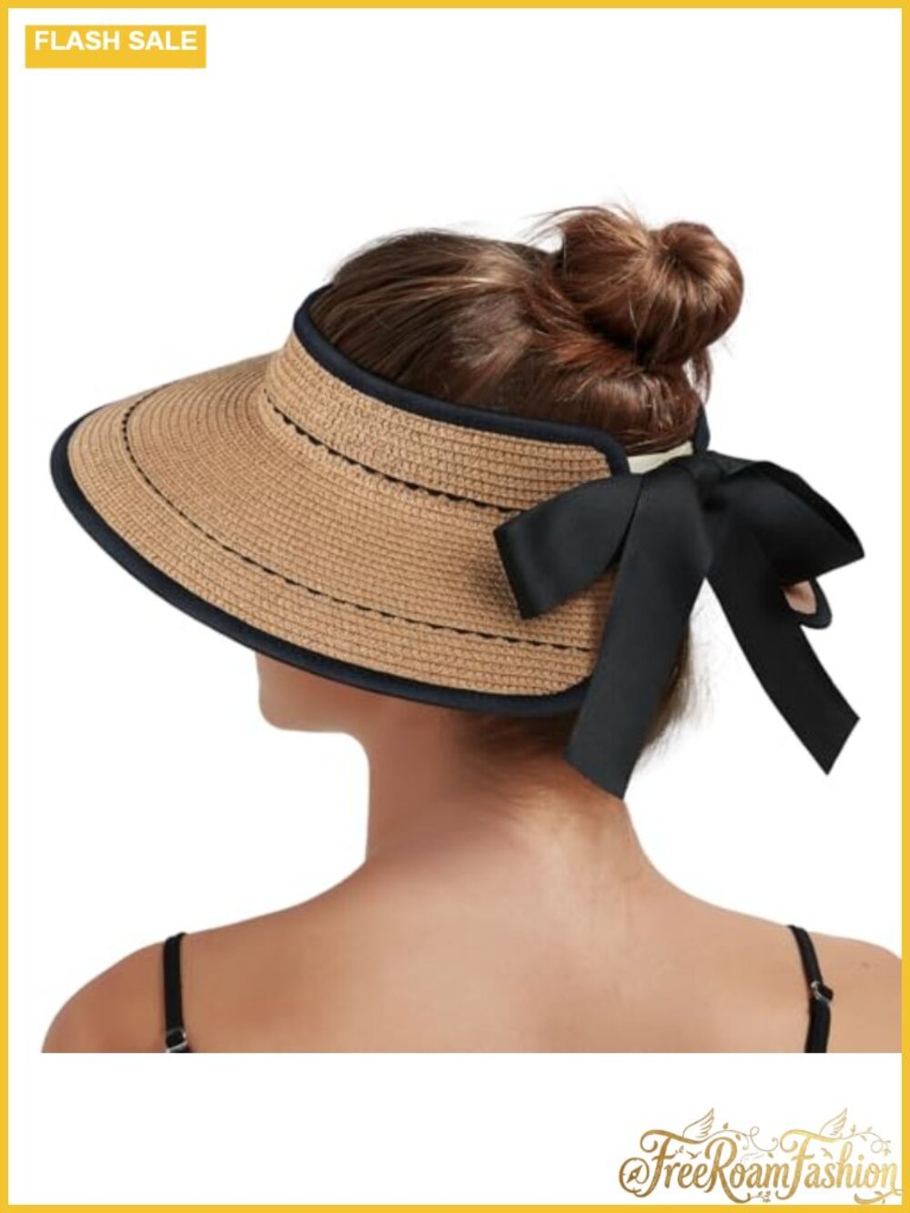 Straw Sun Visor Wide Brim UPF 50+ Packable Ponytail Beach Hat